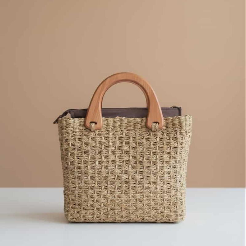 Wooden Abaca Handbag with wooden Handle